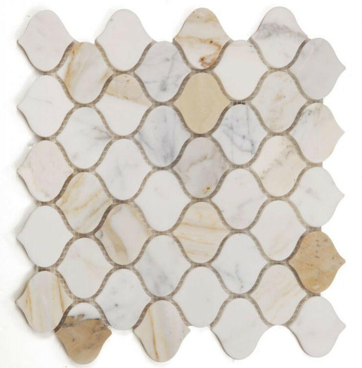 Rain Calacatta Gold Honed Arabesque Marble Mosaic Tile-Marble Mosaic-American Tile Depot