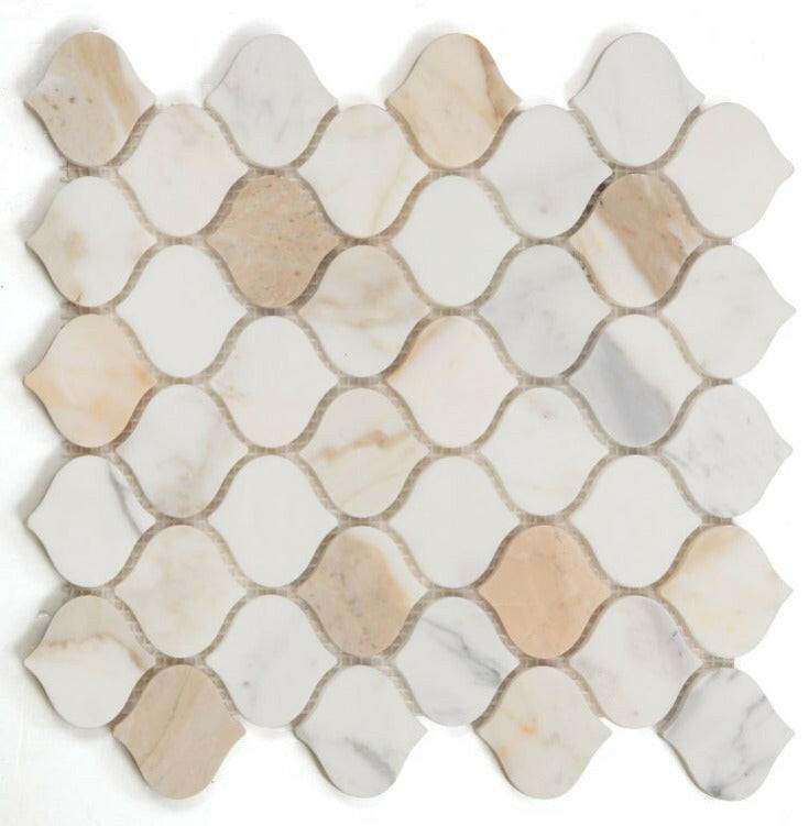 Rain Calacatta Gold Polished Arabesque Marble Mosaic Tile-Marble Mosaic-American Tile Depot