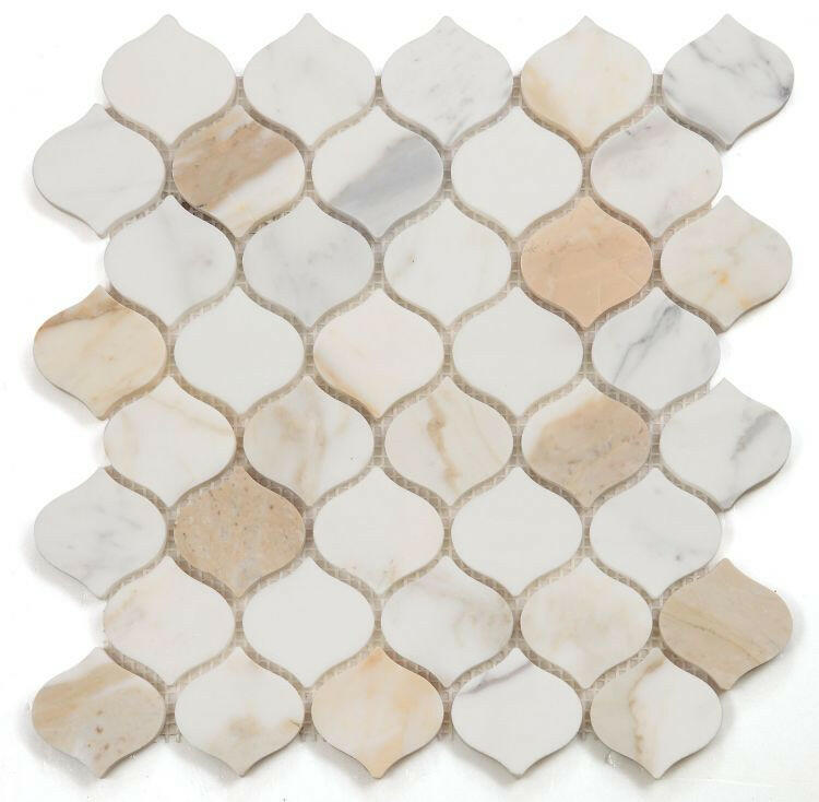 Rain Calacatta Gold Polished Arabesque Marble Mosaic Tile-Marble Mosaic-American Tile Depot