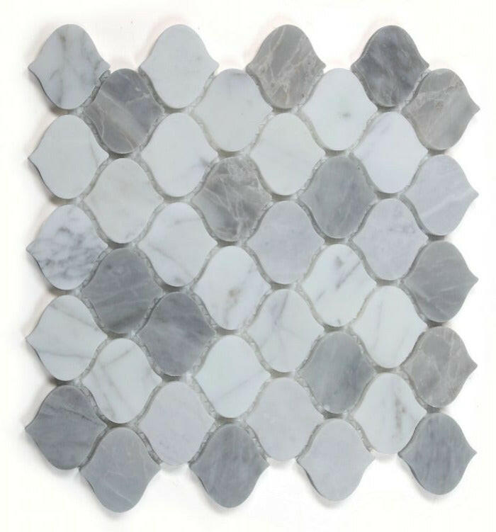 Rain Calacatta Silver Grey Polished Arabesque Marble Mosaic Tile-Marble Mosaic-American Tile Depot