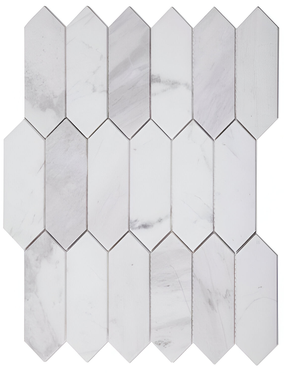 Sapphire White Polished Elongated Hexagon Marble Mosaic Tile-Marble Mosaic-American Tile Depot