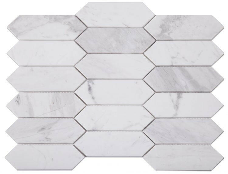 Sapphire White Polished Elongated Hexagon Marble Mosaic Tile-Marble Mosaic-American Tile Depot