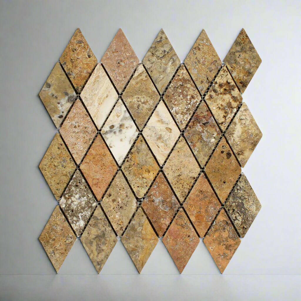 Scabos Travertine 2 X 4 Tumbled Diamond Mosaic Tile-Travertine Mosaic-American Tile Depot