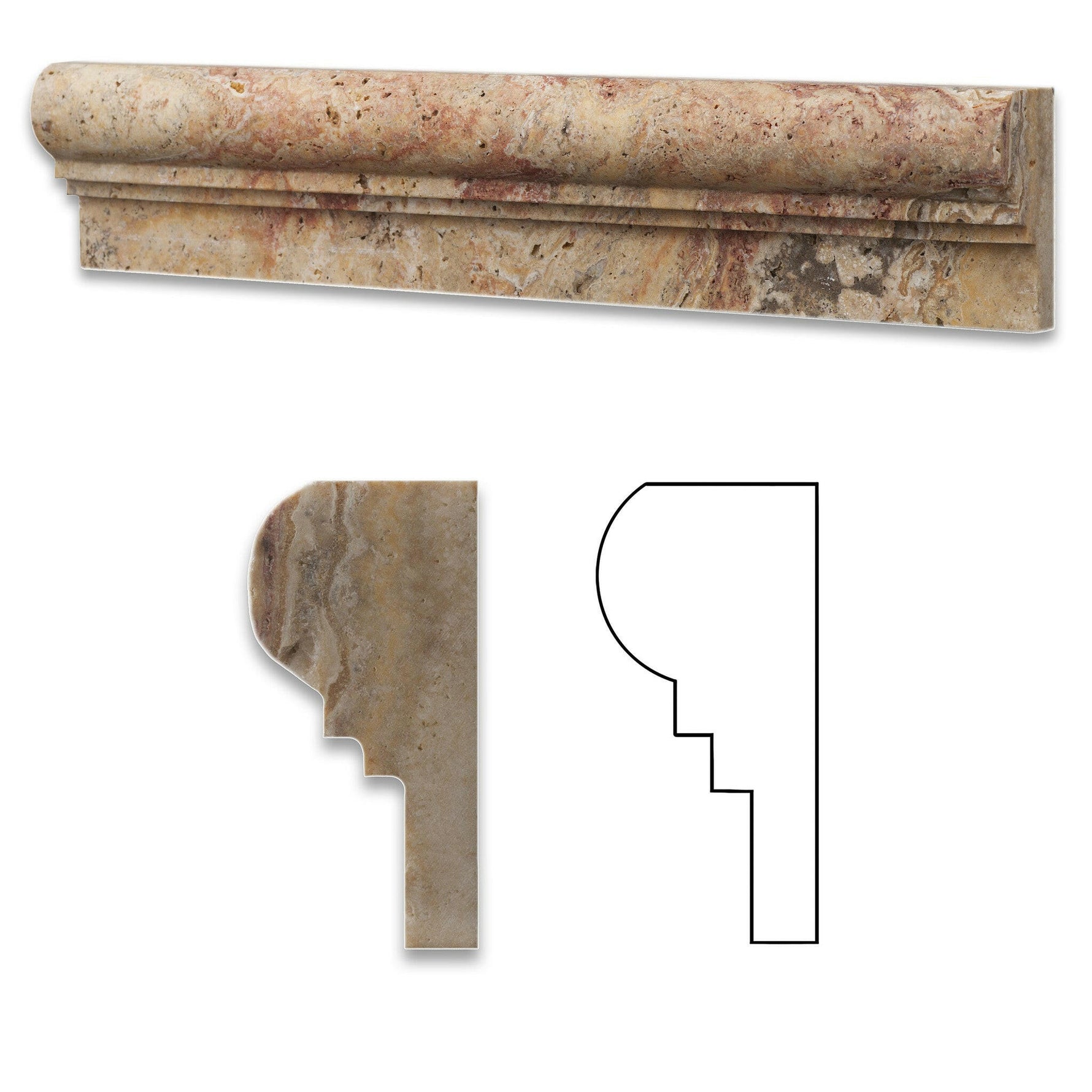 Scabos Travertine Honed OG-2 Chair Rail Molding Trim-Travertine Molding/Trim-American Tile Depot