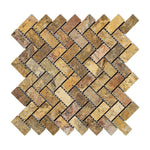 Scabos Travertine Tumbled 1 X 2 Herringbone Mosaic Tile-Travertine Mosaic-American Tile Depot