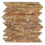 Scabos Travertine Tumbled Random Strip Mosaic Tile-Travertine Mosaic-American Tile Depot