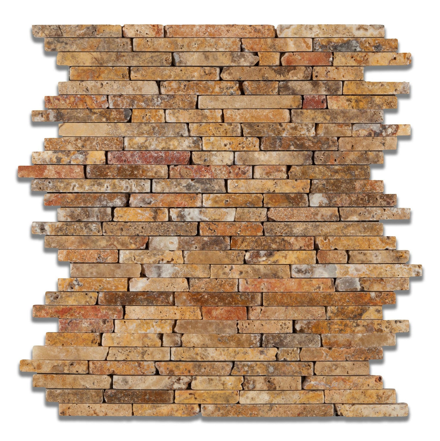 Scabos Travertine Tumbled Random Strip Mosaic Tile-Travertine Mosaic-American Tile Depot