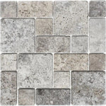 Silver Travertine 3-Pieced Mini-Pattern Tumbled Mosaic Tile-Travertine Mosaic-American Tile Depot