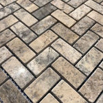 Silver Travertine Tumbled 1 X 2 Herringbone Mosaic Tile-Travertine Mosaic-American Tile Depot