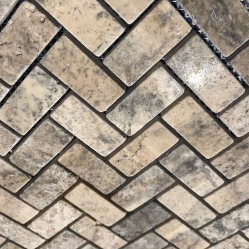 Silver Travertine Tumbled 1 X 2 Herringbone Mosaic Tile-Travertine Mosaic-American Tile Depot