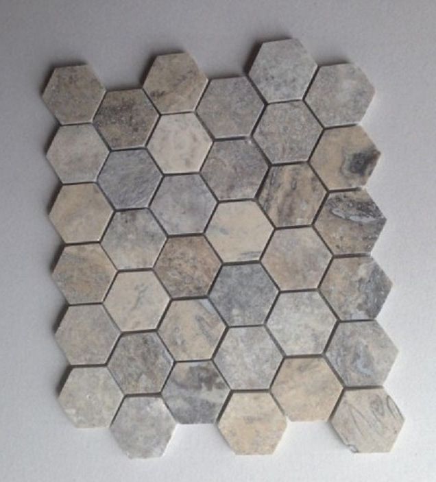 Silver Travertine Tumbled 2'' Hexagon Mosaic Tile-Travertine Mosaic-American Tile Depot