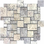 Silver Travertine Tumbled Micro-Pattern (Mini Versailles) Mosaic Tile-Travertine Mosaic-American Tile Depot