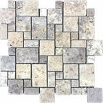 Silver Travertine Tumbled Micro-Pattern (Mini Versailles) Mosaic Tile-Travertine Mosaic-American Tile Depot