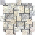 Silver Travertine Tumbled Micro-Pattern (Mini Versailles) Mosaic Tile-Travertine Mosaic-American Tile Depot