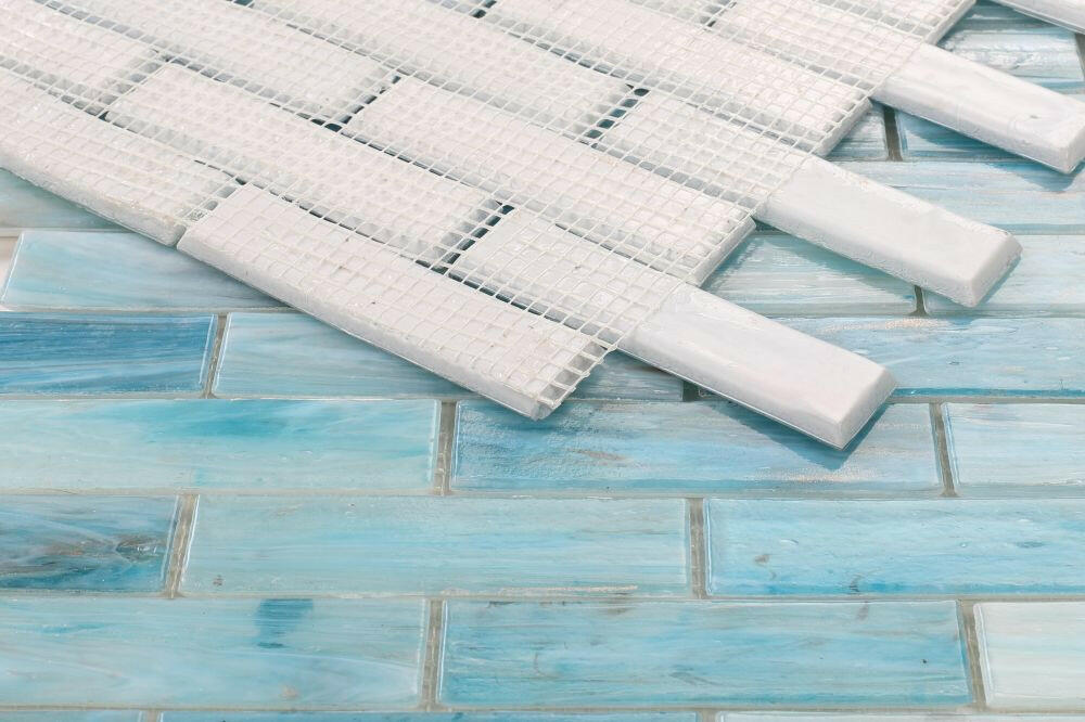 Summer Blue Linear Glass Mosaic Wall Tile-Glass Mosaic-American Tile Depot