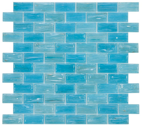 Summer Clear Blue Brick Glass Mosaic Tile