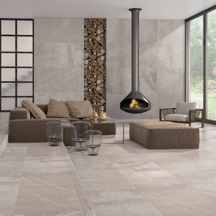 12 X 24 Sunstone Grey Pressed Stone Look Matte Porcelain Tile