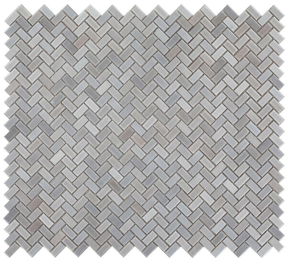 Tango Grey Glossy Herringbone Porcelain Mosaic Tile-Porcelain Mosaic-American Tile Depot