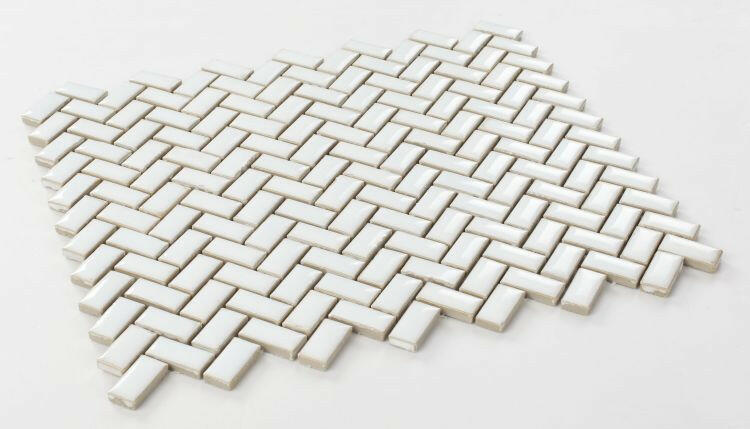 Tango White Glossy Herringbone Porcelain Mosaic Tile-Porcelain Mosaic-American Tile Depot