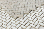 Tango White Glossy Herringbone Porcelain Mosaic Tile-Porcelain Mosaic-American Tile Depot