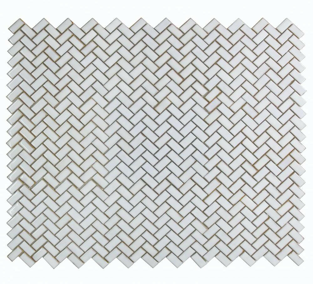 Tango White Large Glossy Herringbone Porcelain Mosaic Tile-Porcelain Mosaic-American Tile Depot