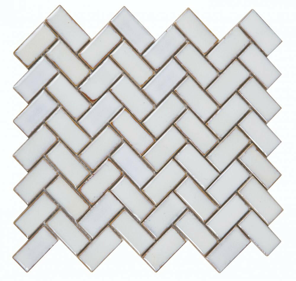 Tango White Large Glossy Herringbone Porcelain Mosaic Tile-Porcelain Mosaic-American Tile Depot