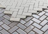 Sample of Tango Grey Glossy Herringbone Porcelain Mosaic Tile-Sample-American Tile Depot