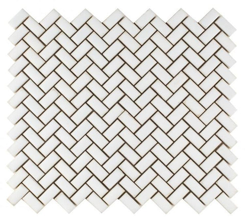 Sample of Tango White Glossy Herringbone Porcelain Mosaic Tile-Sample-American Tile Depot