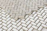 Tango White Glossy Herringbone Porcelain Mosaic Tile