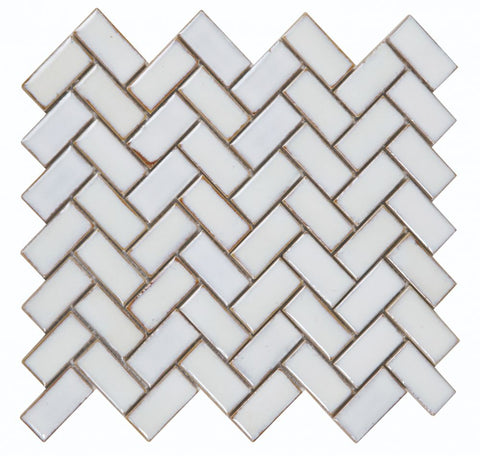 Tango White Large Glossy Herringbone Porcelain Mosaic Tile