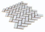 Tango White Large Glossy Herringbone Porcelain Mosaic Tile