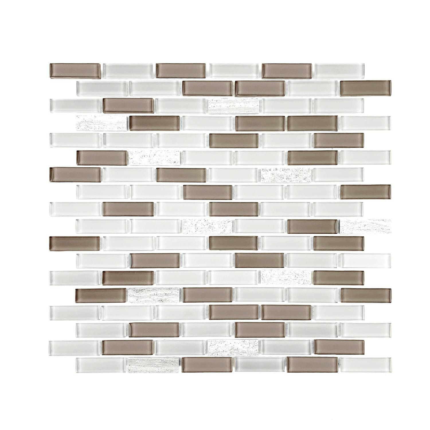 Taupe & White Linear Glass Mosaic Tile-Glass Mosaic-American Tile Depot