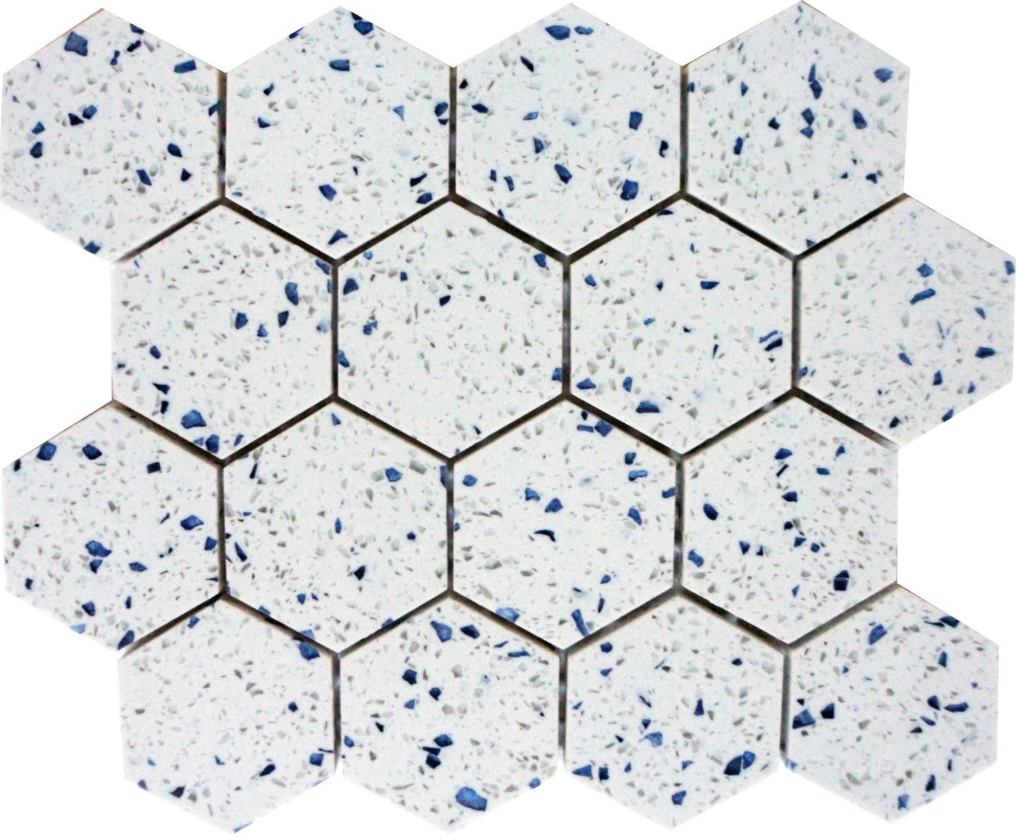 Terrazzo Blue Marble Polished 3" Hexagon Mosaic Tile-Marble Mosaic-American Tile Depot