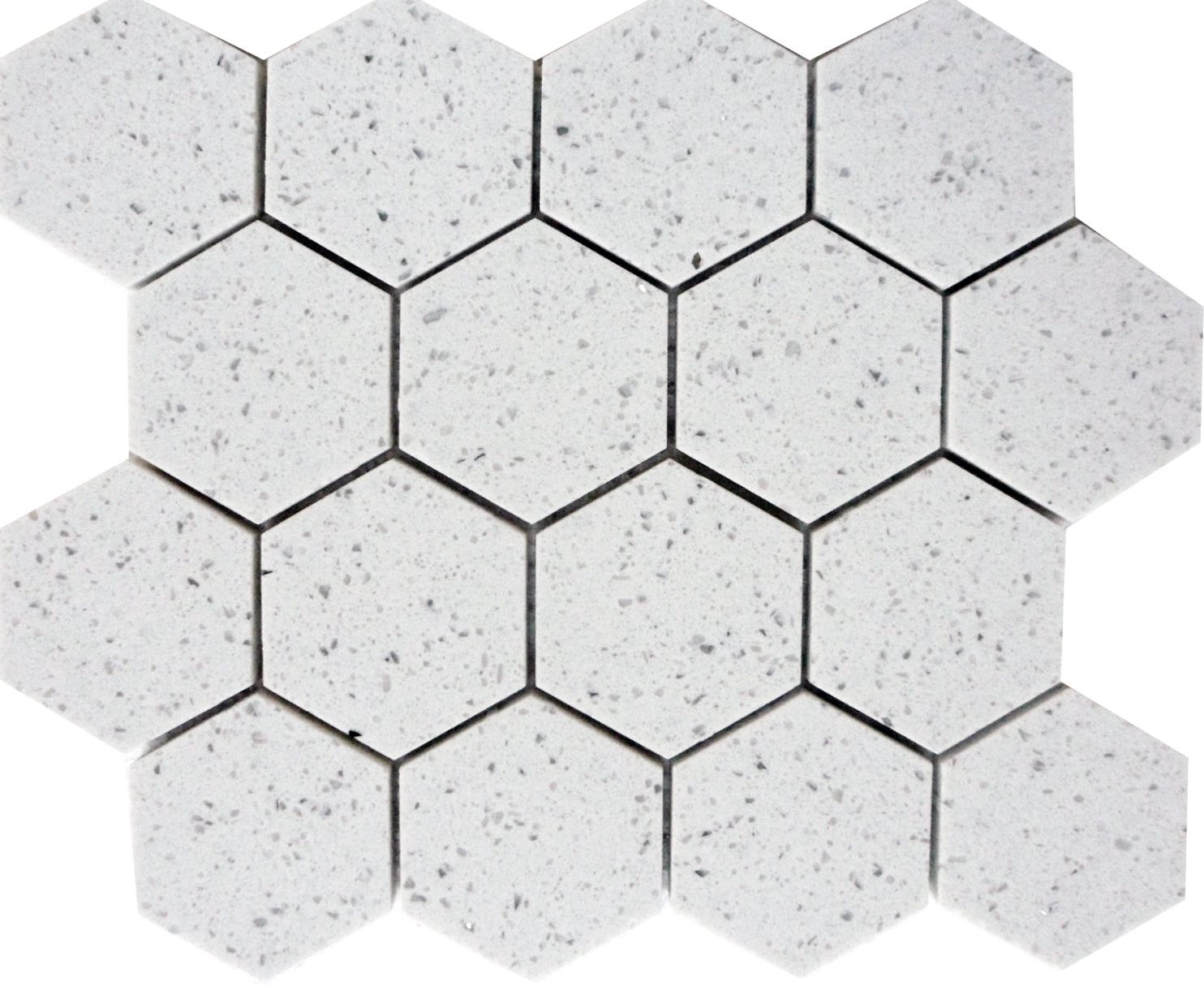 Terrazzo Silver Marble Polished 3" Hexagon Mosaic Tile-Marble Mosaic-American Tile Depot