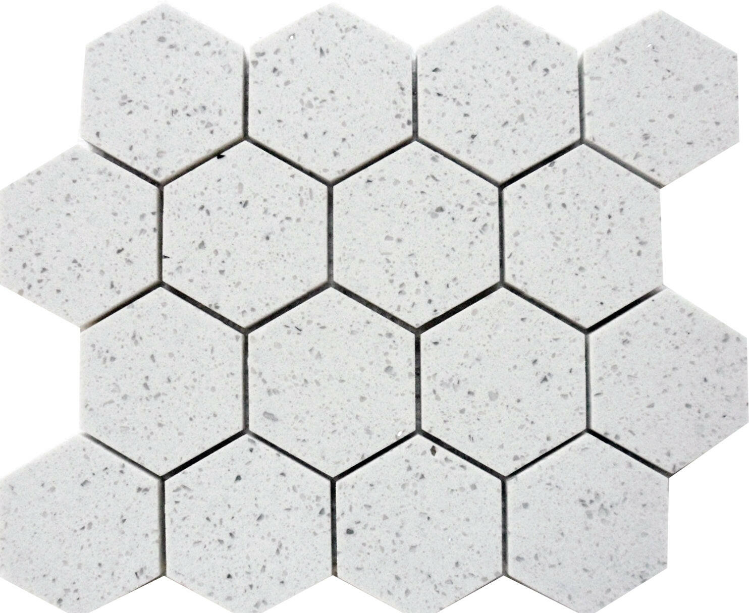 Terrazzo Silver Marble Polished 3" Hexagon Mosaic Tile-Marble Mosaic-American Tile Depot