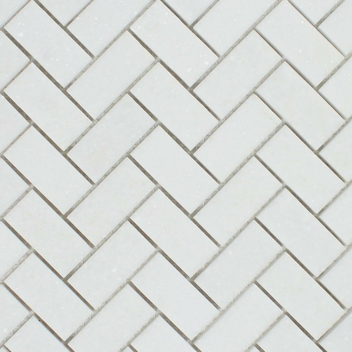 Thassos White Marble Honed 1 x 2 Herringbone Mosaic Tile-Marble Mosaic-American Tile Depot