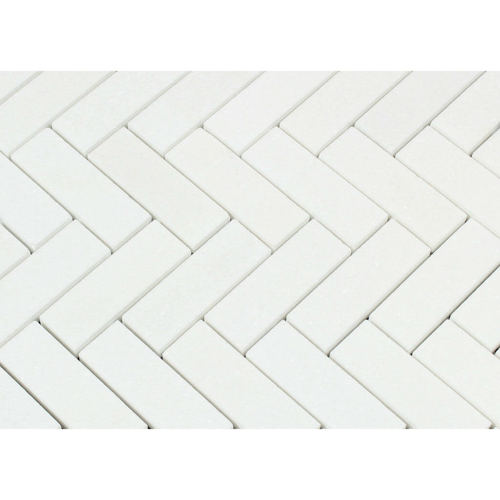 Thassos White Marble Honed 1 x 3 Herringbone Mosaic Tile-Marble Mosaic-American Tile Depot