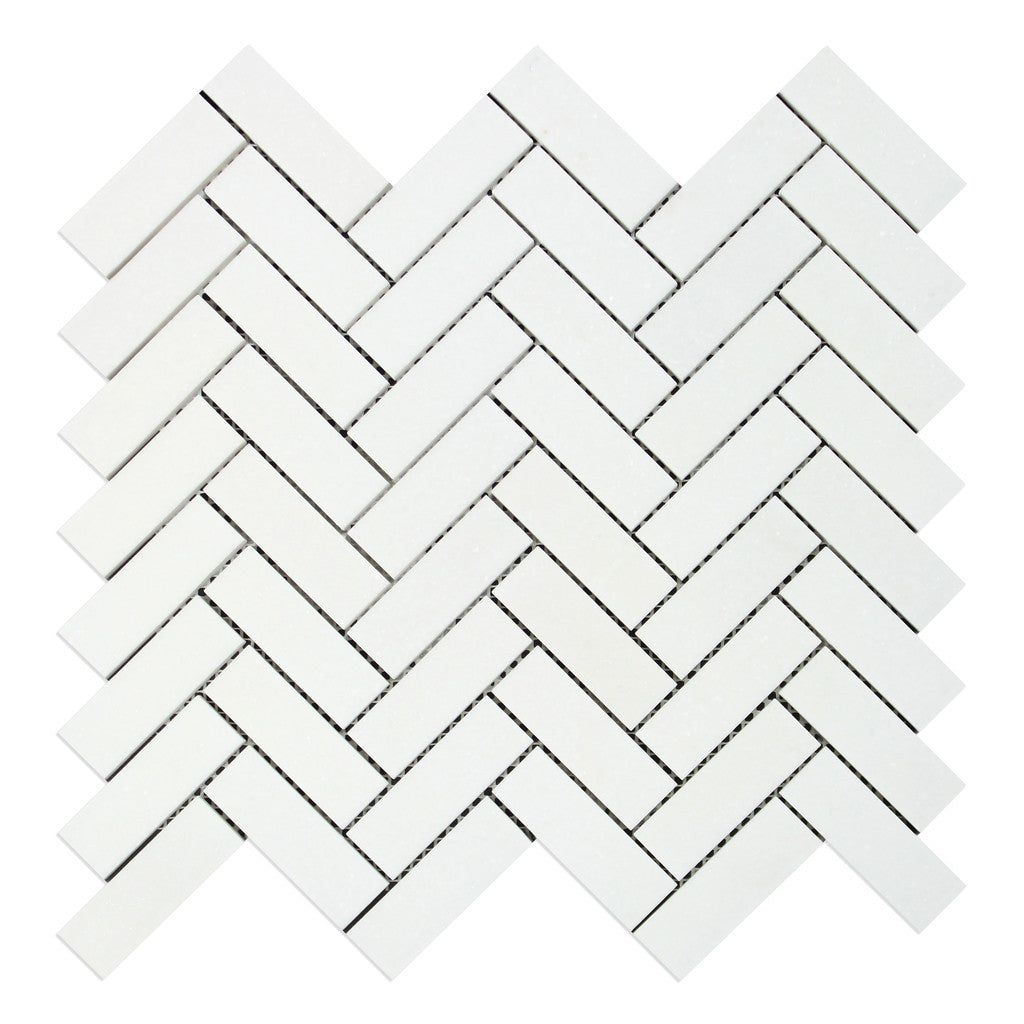 Thassos White Marble Honed 1 x 3 Herringbone Mosaic Tile-Marble Mosaic-American Tile Depot