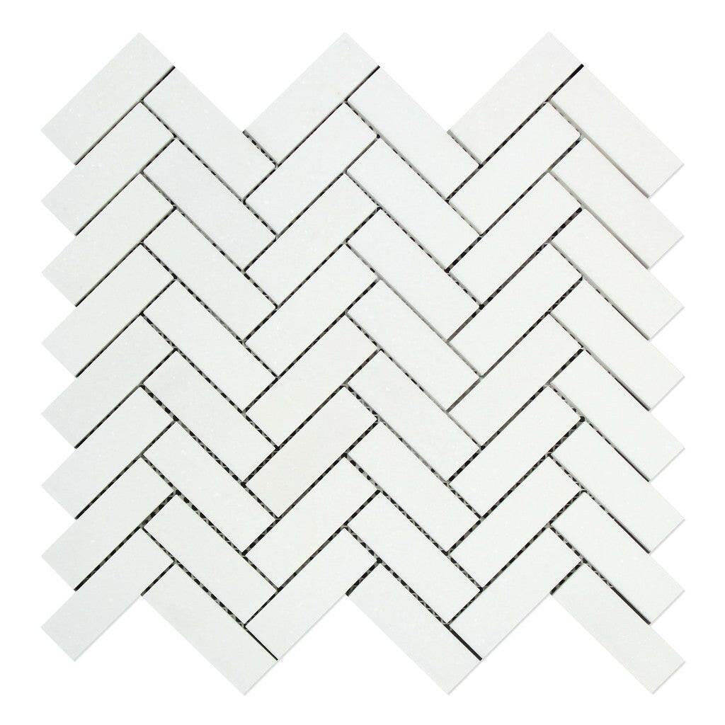 Thassos White Marble Honed 1 x 3 Herringbone Mosaic Tile-Marble Mosaic-American Tile Depot