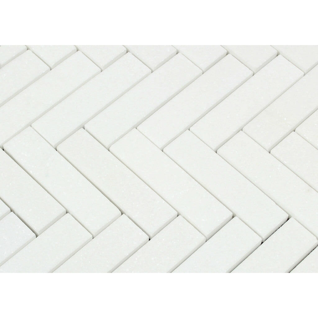 Thassos White Marble Honed 1 x 4 Herringbone Mosaic Tile-Marble Mosaic-American Tile Depot