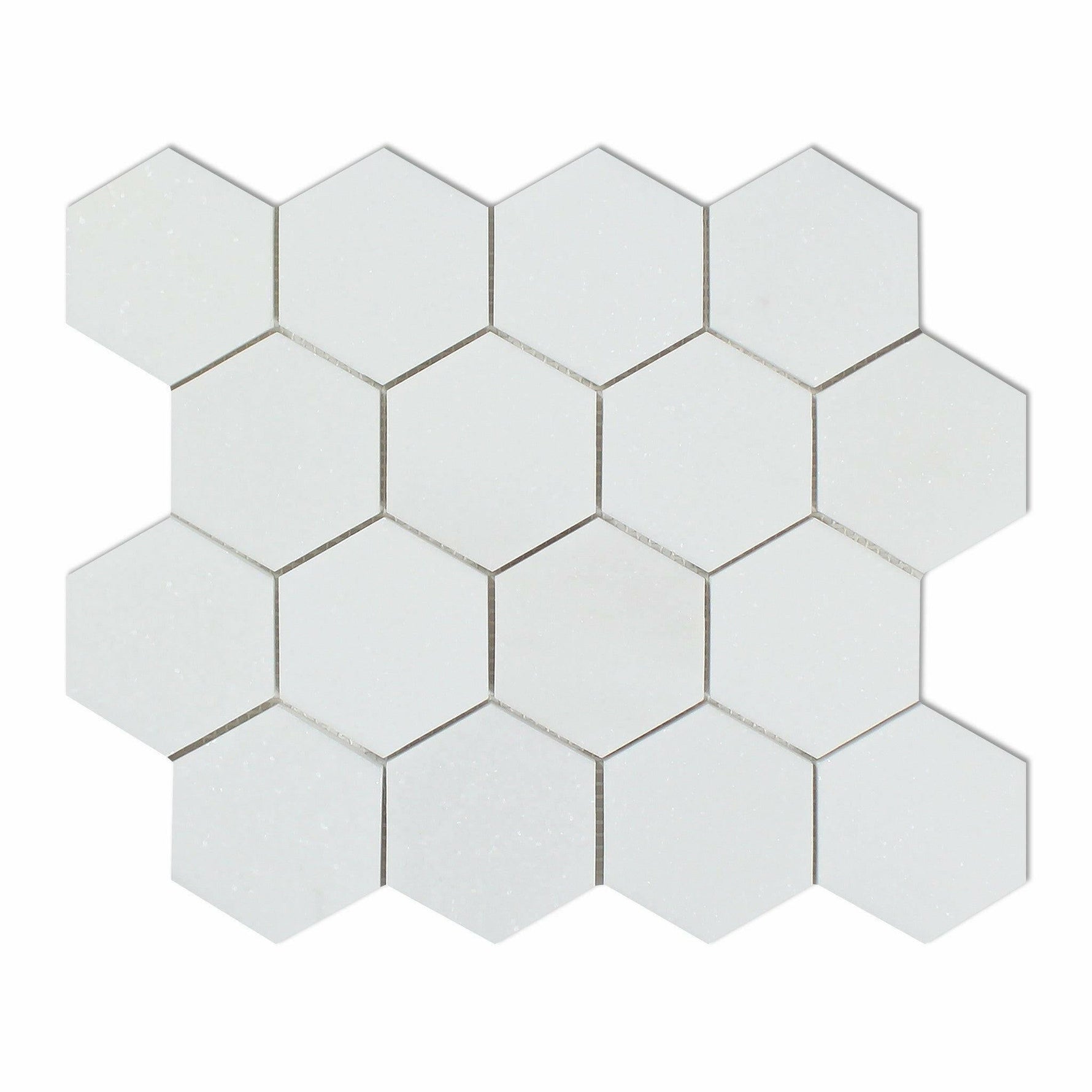 Thassos White Marble Honed 3" Hexagon Mosaic Tile-Marble Mosaic-American Tile Depot