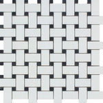 Thassos White Marble Honed Basketweave Mosaic Tile w/ Black Dots-Marble Mosaic-American Tile Depot