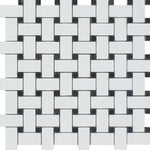 Thassos White Marble Honed Basketweave Mosaic Tile w/ Black Dots-Marble Mosaic-American Tile Depot