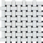 Thassos White Marble Honed Basketweave Mosaic Tile w/ Black Dots-Marble Mosaic-American Tile Depot