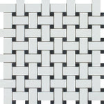 Thassos White Marble Honed Basketweave Mosaic Tile w/ Black Dots-Marble Mosaic-American Tile Depot