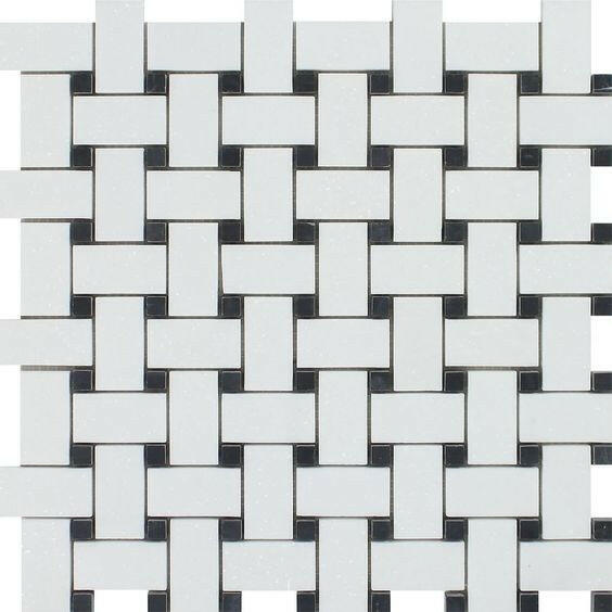 Thassos White Marble Honed Basketweave Mosaic Tile w/ Black Dots-Marble Mosaic-American Tile Depot