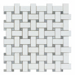 Thassos White Marble Honed Basketweave Mosaic Tile w/ Blue-Gray Dots-Marble Mosaic-American Tile Depot