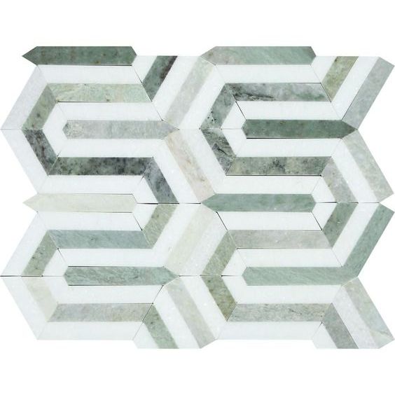 Thassos White Marble Honed Berlinetta Mosaic Tile w / Ming-Green-Marble Mosaic-American Tile Depot