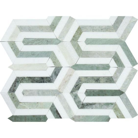 Thassos White Marble Honed Berlinetta Mosaic Tile w / Ming-Green-Marble Mosaic-American Tile Depot