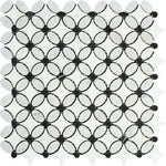 Thassos White Marble Honed Florida Flower Mosaic Tile w/Black Dots-Marble Mosaic-American Tile Depot